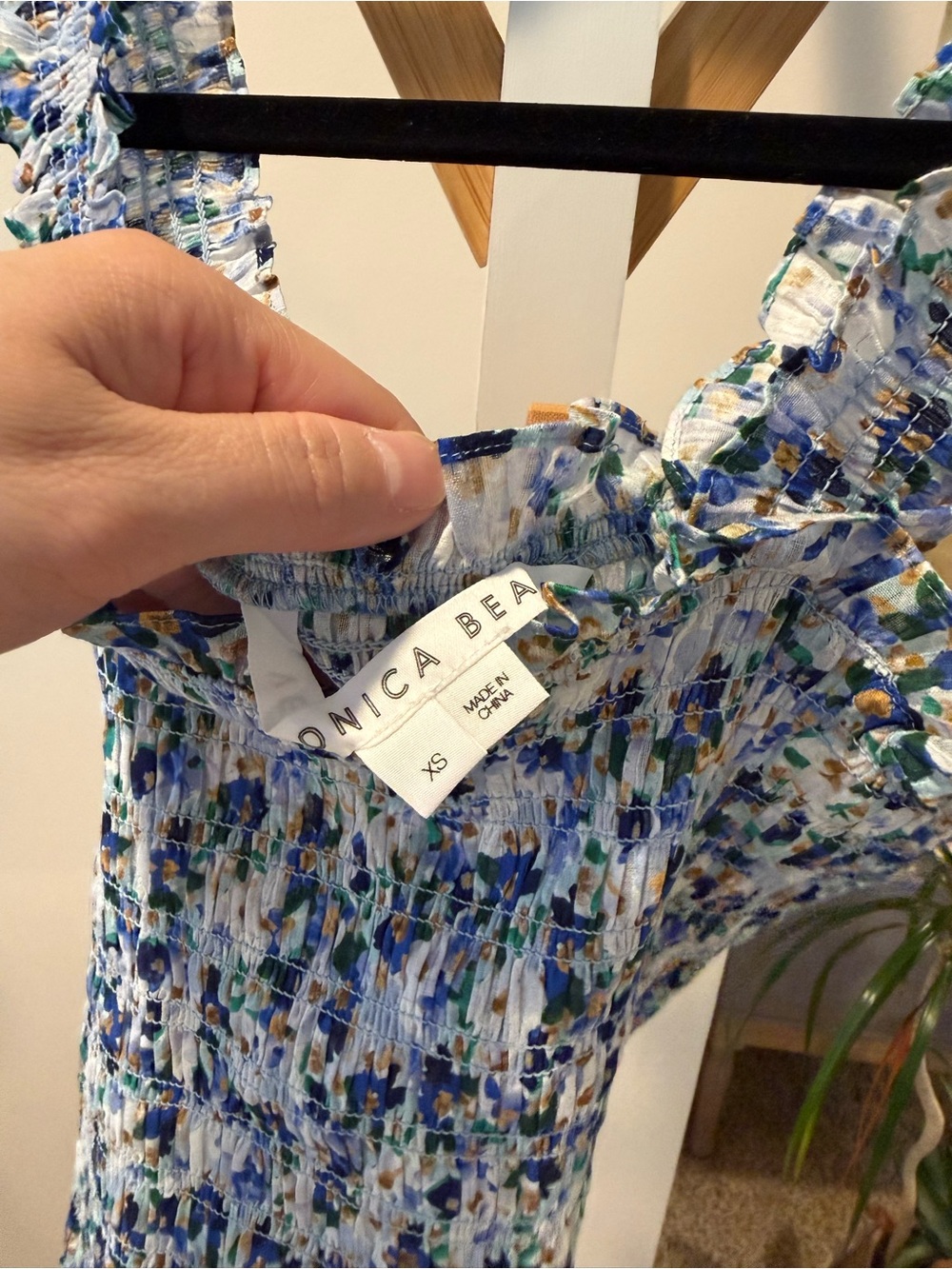 Veronica Beard White Smocked Floral-Print Tank with Blue and Green Accents - Picture 3 of 3